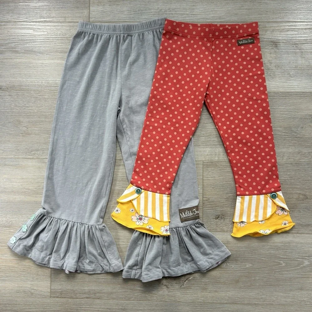 Matilda Jane Girls Size 6 Ruffle Pants/Leggings Multi Colors Ruffles Lot of 2